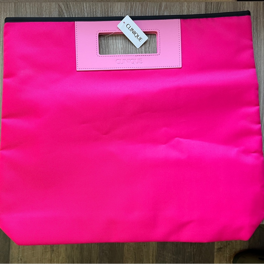 NWT Clinique Barbie Core Hot Neon Pink Large Tote Square Bag